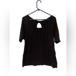 Energie Black 100% Cotton Keyhole Top with Elbow Length Sleeves Plus Size 2X
